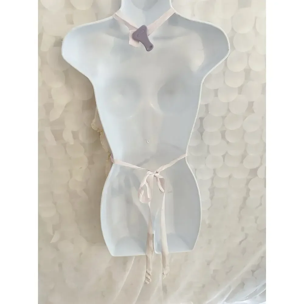 VTG 40’s Apron HALTER EMBROIDERED SHEER Hostess SEXY Floral PANSY Lace Ribbons